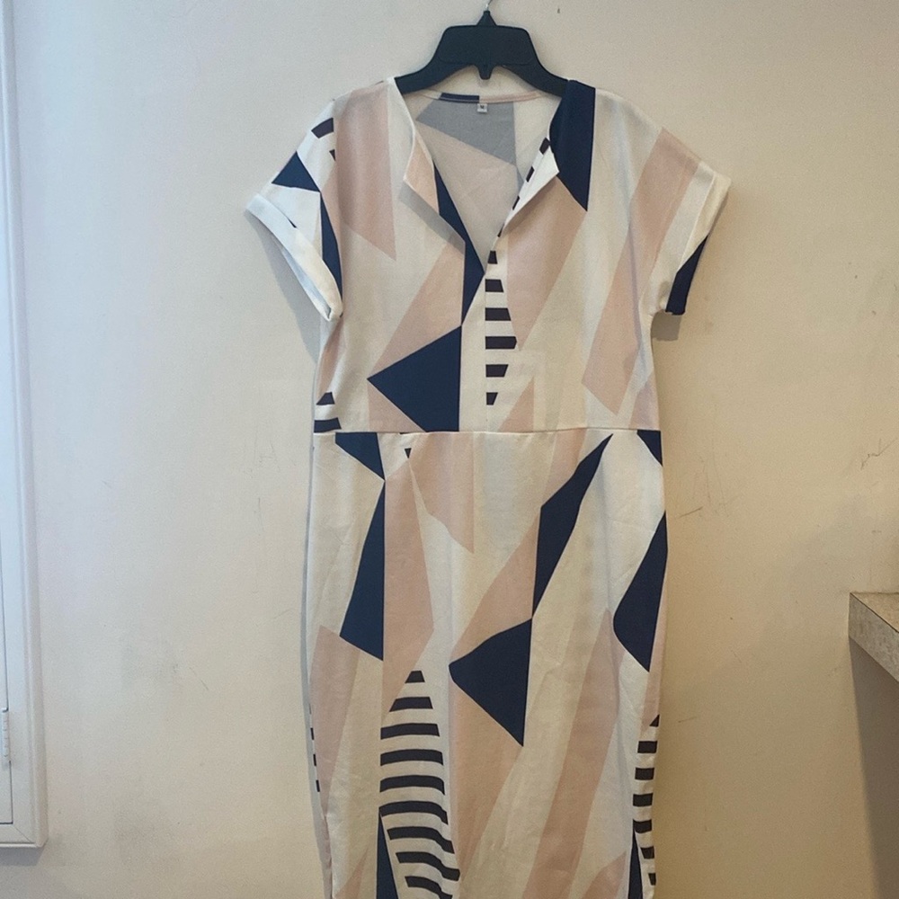 New dress white with blue and pink.  Long dress